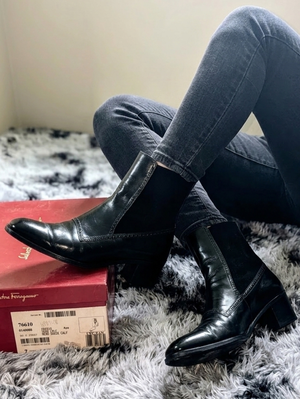 Salvatore Ferragamo Black Calf Leather And Suede Fregio Nero Ankle Boots